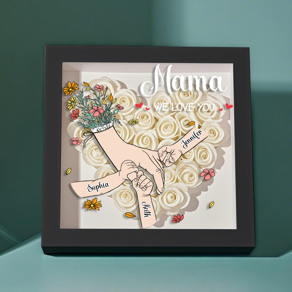 Custom Family Love Blooms Forever Personalized Mom & Grandma Flower Shadow Box with Names