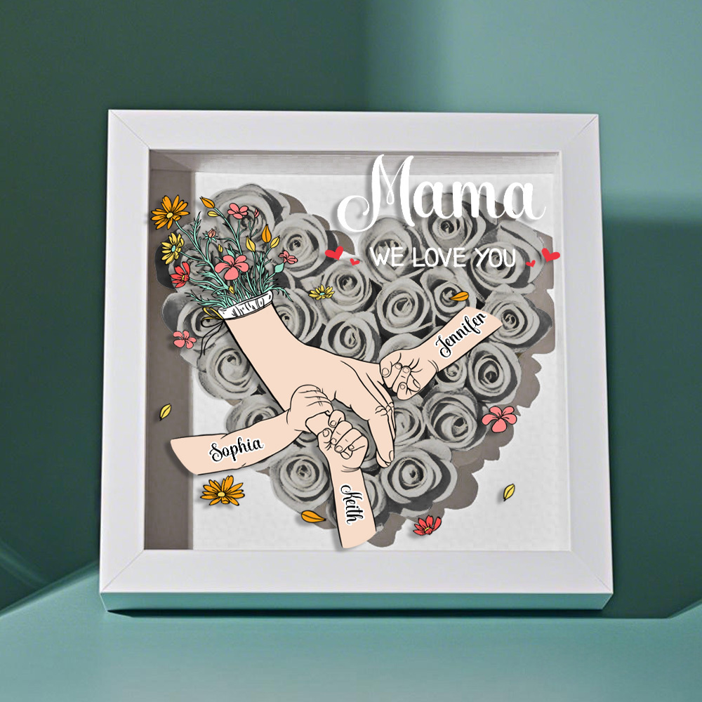 Custom Family Love Blooms Forever Personalized Mom & Grandma Flower Shadow Box with Names