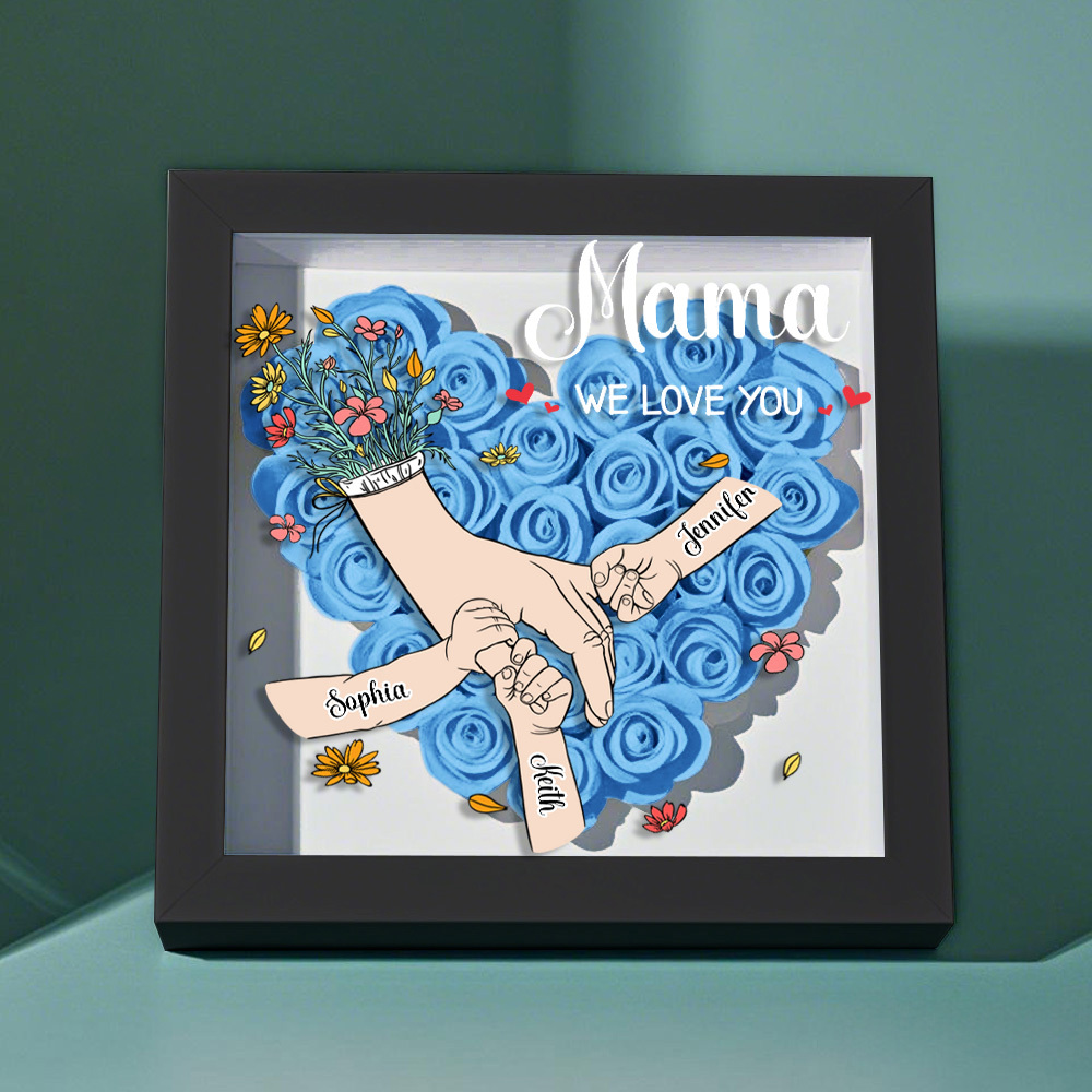 Custom Family Love Blooms Forever Personalized Mom & Grandma Flower Shadow Box with Names