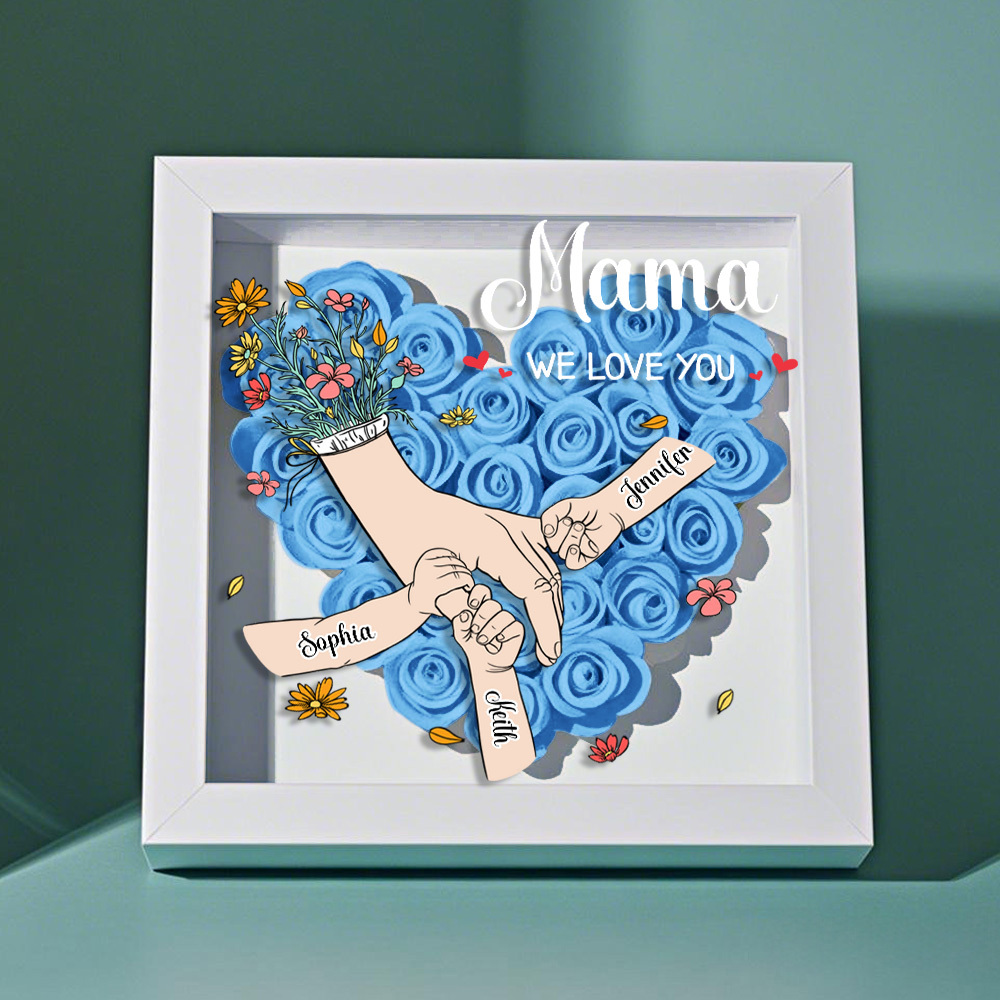 Custom Family Love Blooms Forever Personalized Mom & Grandma Flower Shadow Box with Names