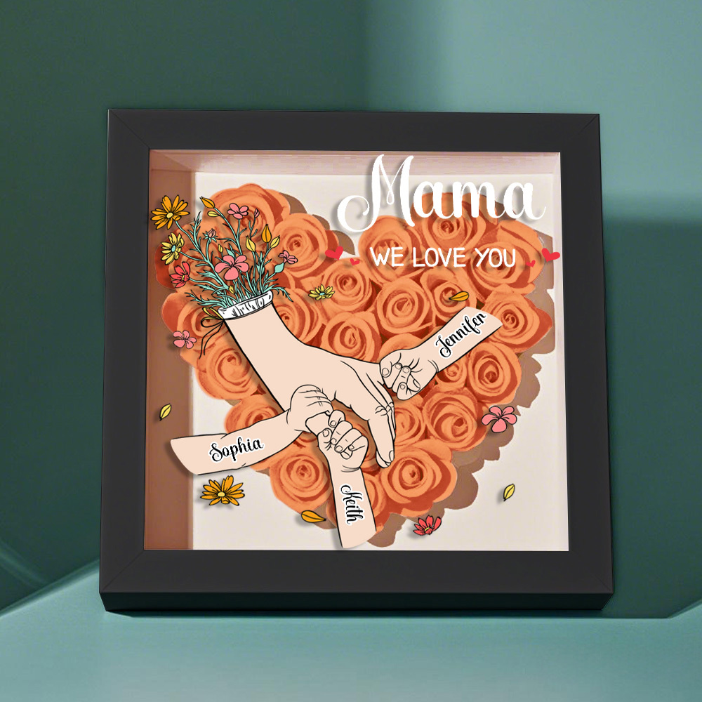Custom Family Love Blooms Forever Personalized Mom & Grandma Flower Shadow Box with Names