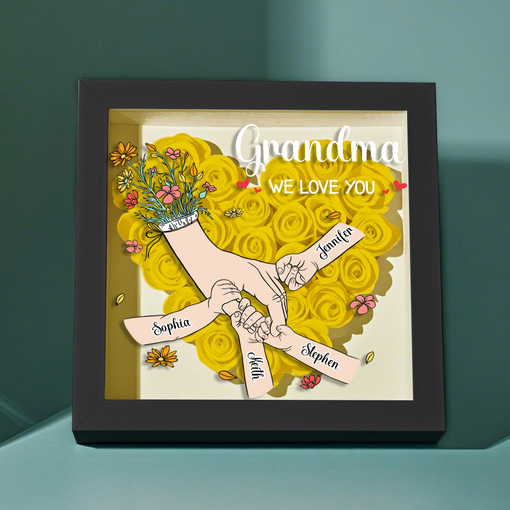 Custom Family Love Blooms Forever Personalized Mom & Grandma Flower Shadow Box with Names
