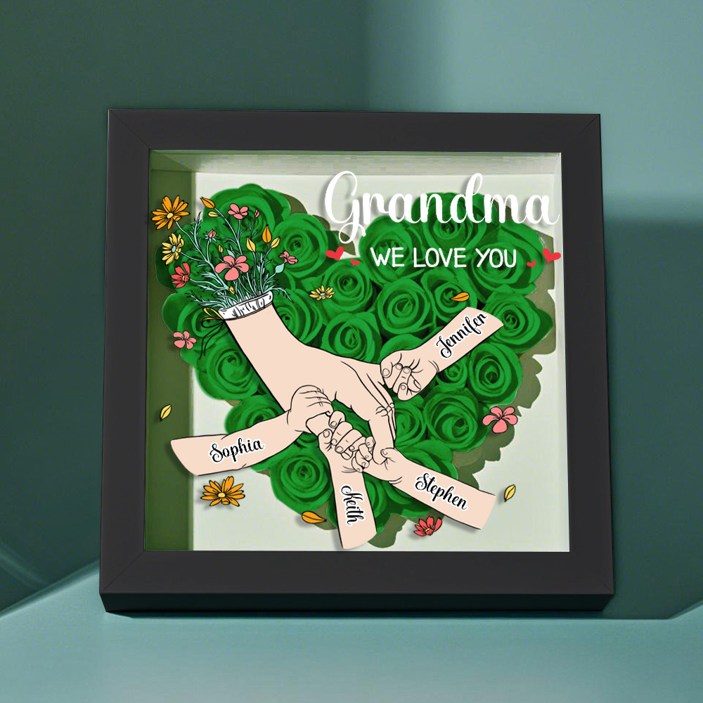 Custom Family Love Blooms Forever Personalized Mom & Grandma Flower Shadow Box with Names
