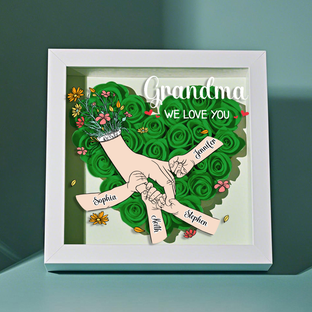 Custom Family Love Blooms Forever Personalized Mom & Grandma Flower Shadow Box with Names