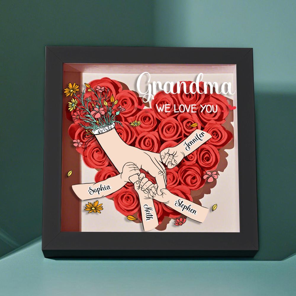 Custom Family Love Blooms Forever Personalized Mom & Grandma Flower Shadow Box with Names