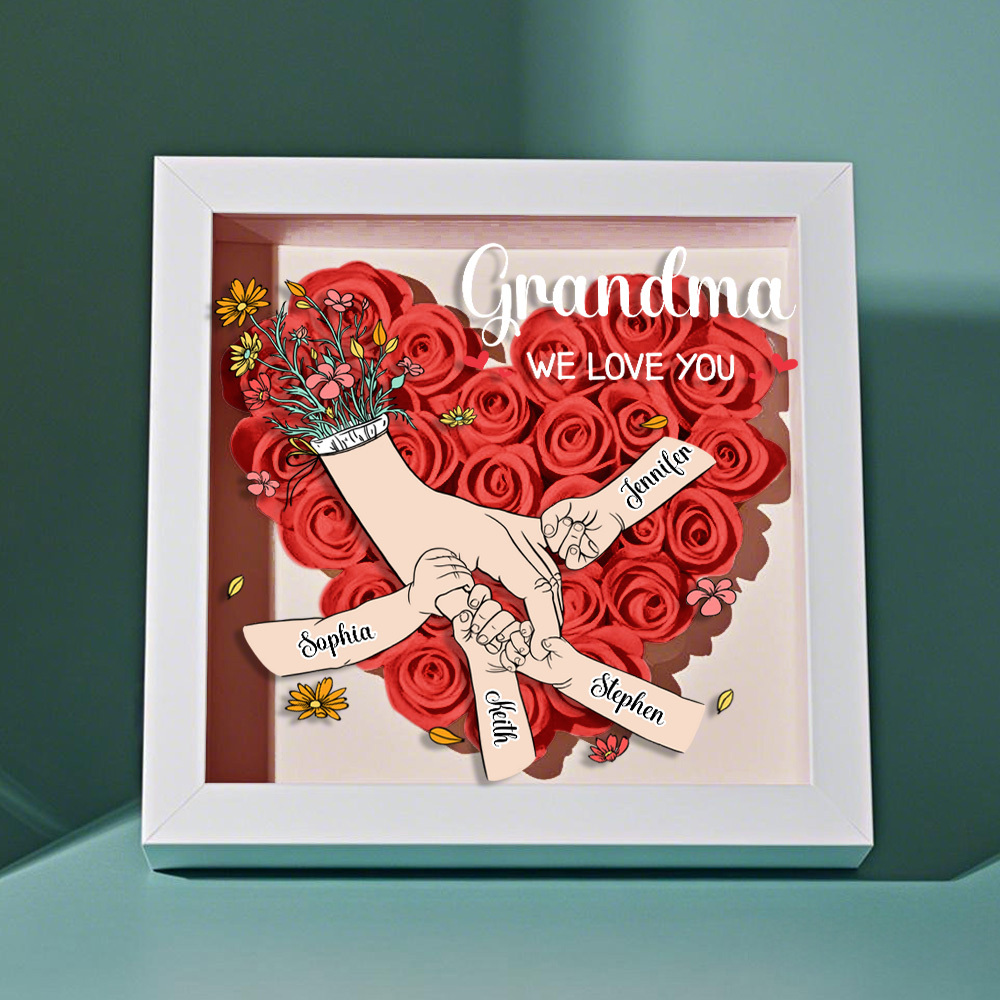Custom Family Love Blooms Forever Personalized Mom & Grandma Flower Shadow Box with Names