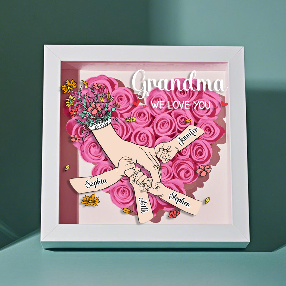 Custom Family Love Blooms Forever Personalized Mom & Grandma Flower Shadow Box with Names