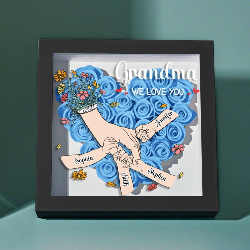 Custom Family Love Blooms Forever Personalized Mom & Grandma Flower Shadow Box with Names