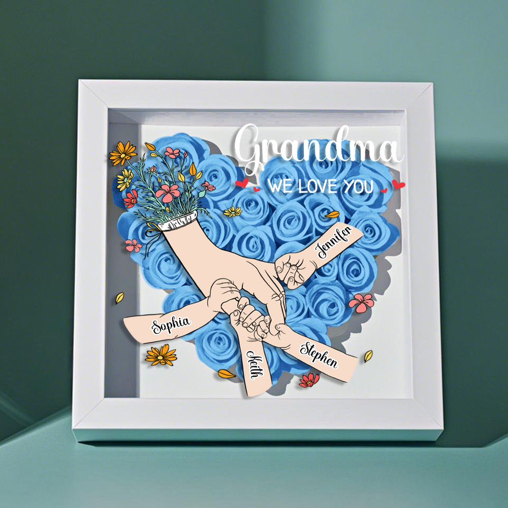Custom Family Love Blooms Forever Personalized Mom & Grandma Flower Shadow Box with Names