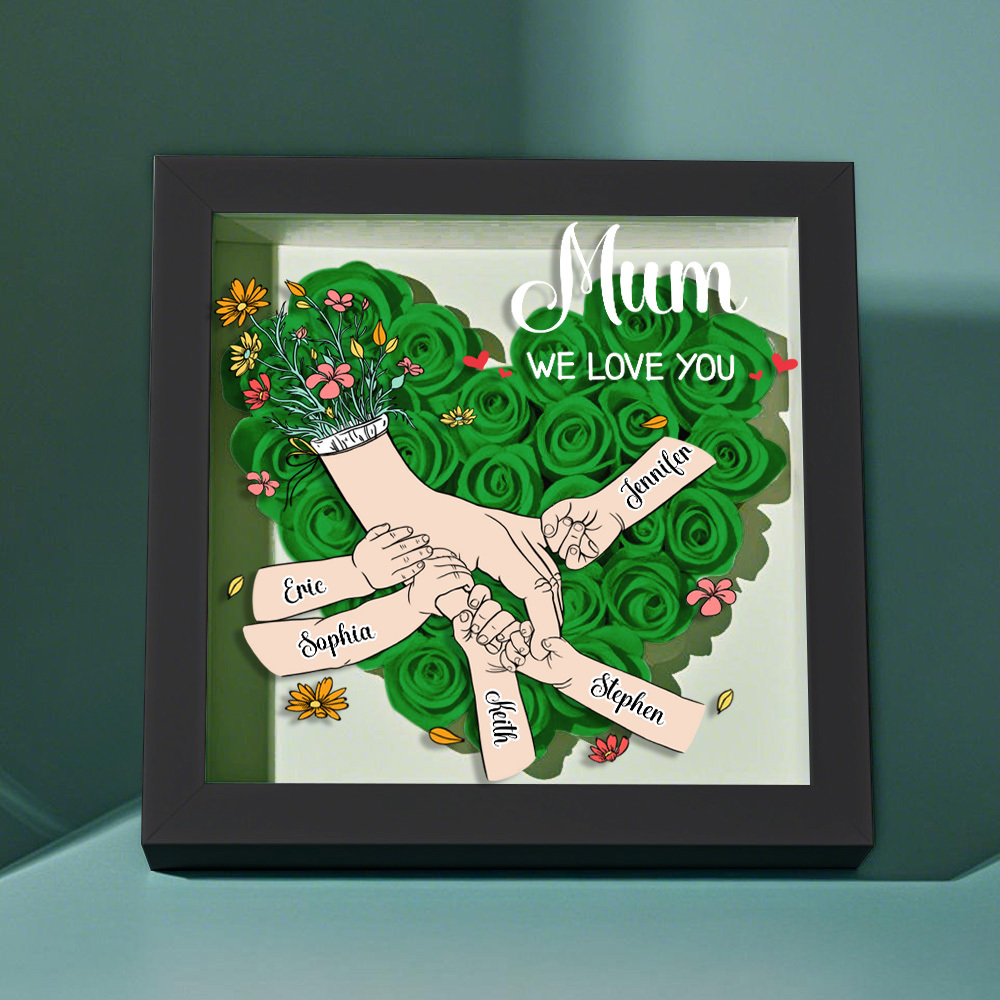 Custom Family Love Blooms Forever Personalized Mom & Grandma Flower Shadow Box with Names