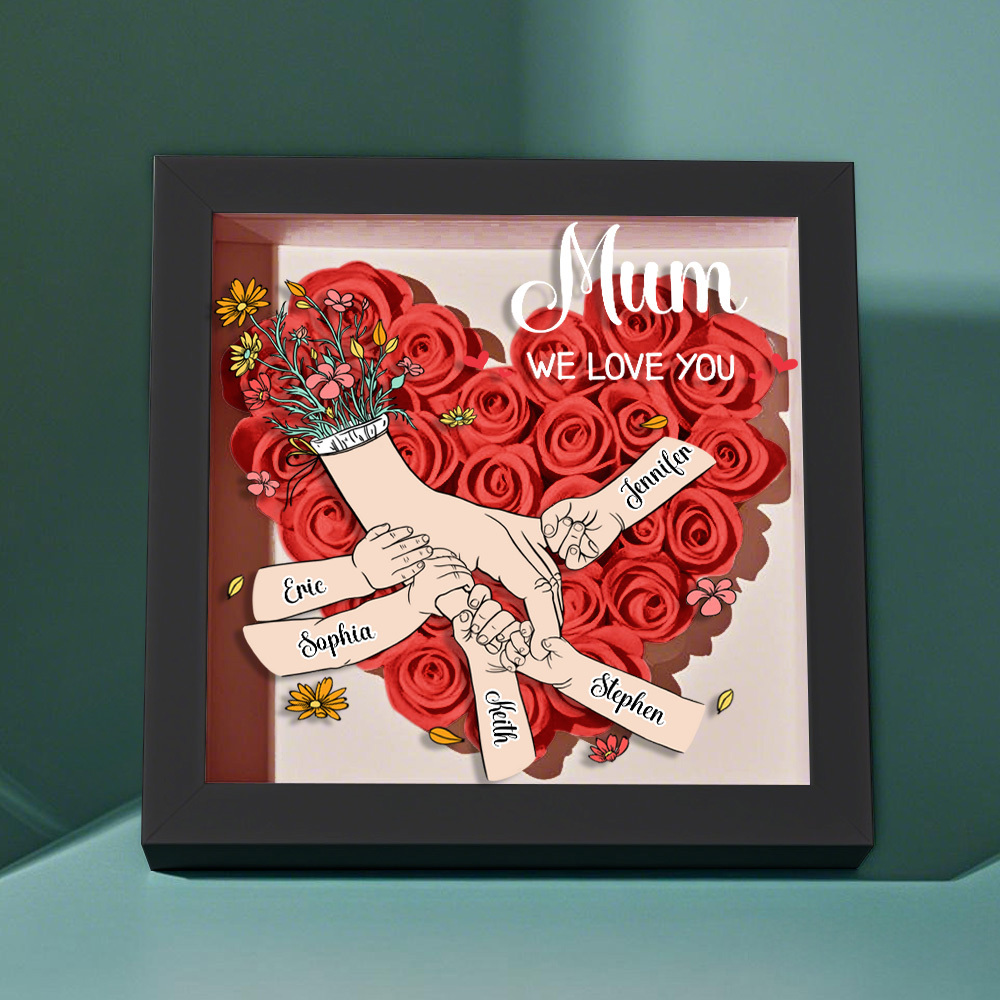 Custom Family Love Blooms Forever Personalized Mom & Grandma Flower Shadow Box with Names