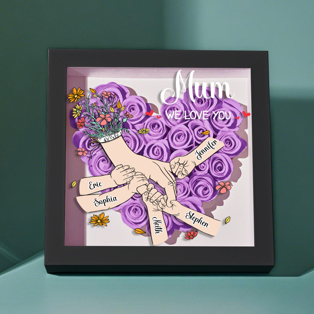 Custom Family Love Blooms Forever Personalized Mom & Grandma Flower Shadow Box with Names