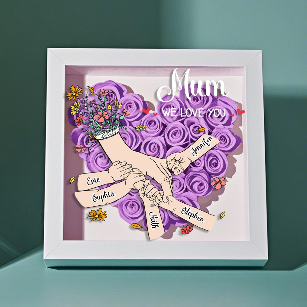 Custom Family Love Blooms Forever Personalized Mom & Grandma Flower Shadow Box with Names