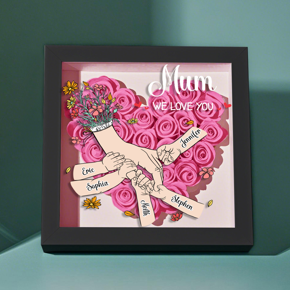 Custom Family Love Blooms Forever Personalized Mom & Grandma Flower Shadow Box with Names