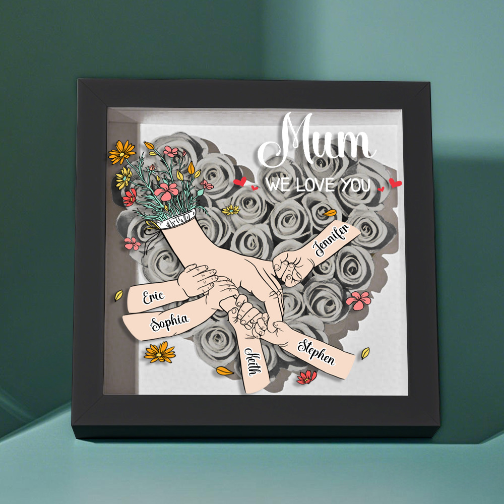 Custom Family Love Blooms Forever Personalized Mom & Grandma Flower Shadow Box with Names