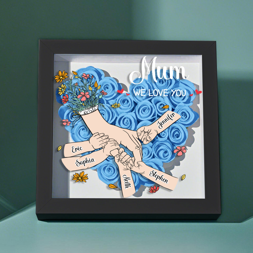 Custom Family Love Blooms Forever Personalized Mom & Grandma Flower Shadow Box with Names