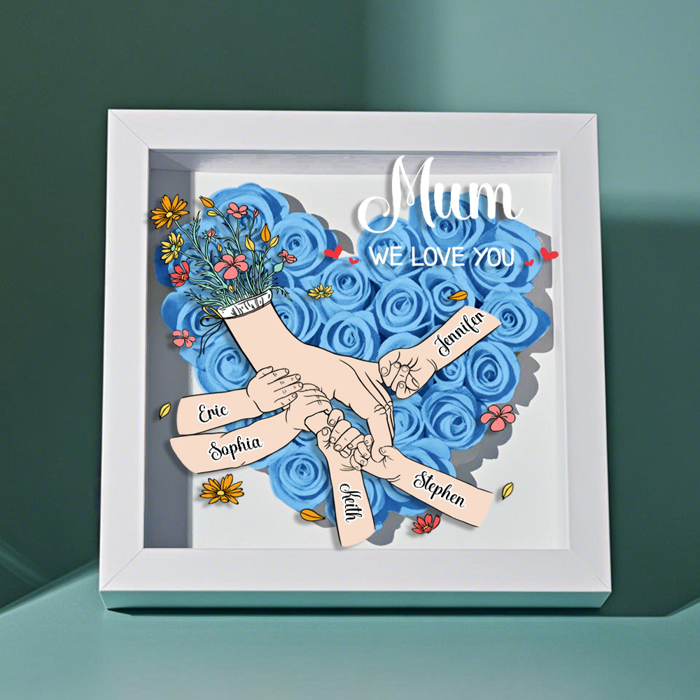 Custom Family Love Blooms Forever Personalized Mom & Grandma Flower Shadow Box with Names