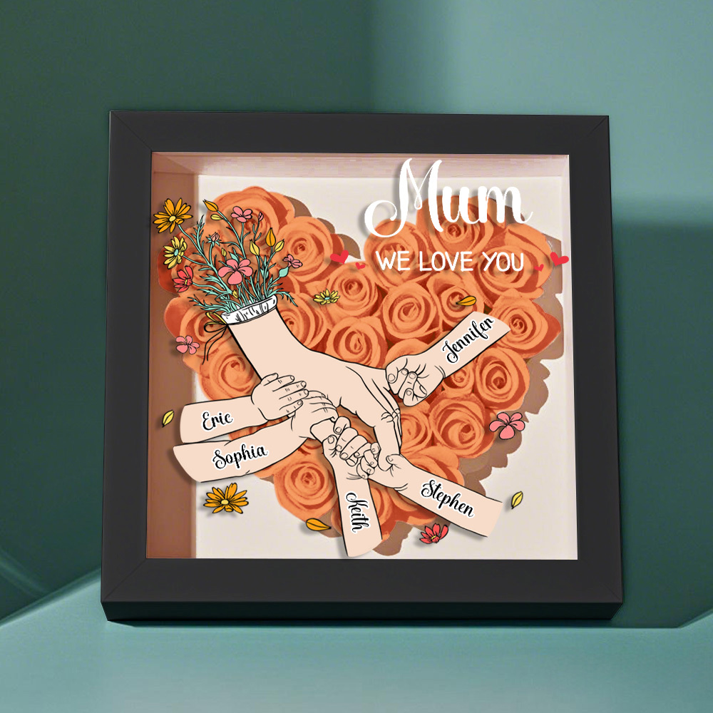 Custom Family Love Blooms Forever Personalized Mom & Grandma Flower Shadow Box with Names