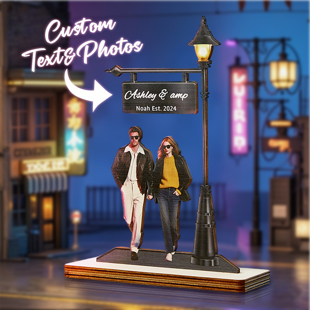 Personalized Couple Photos Standing Light Plate Wooden Gift