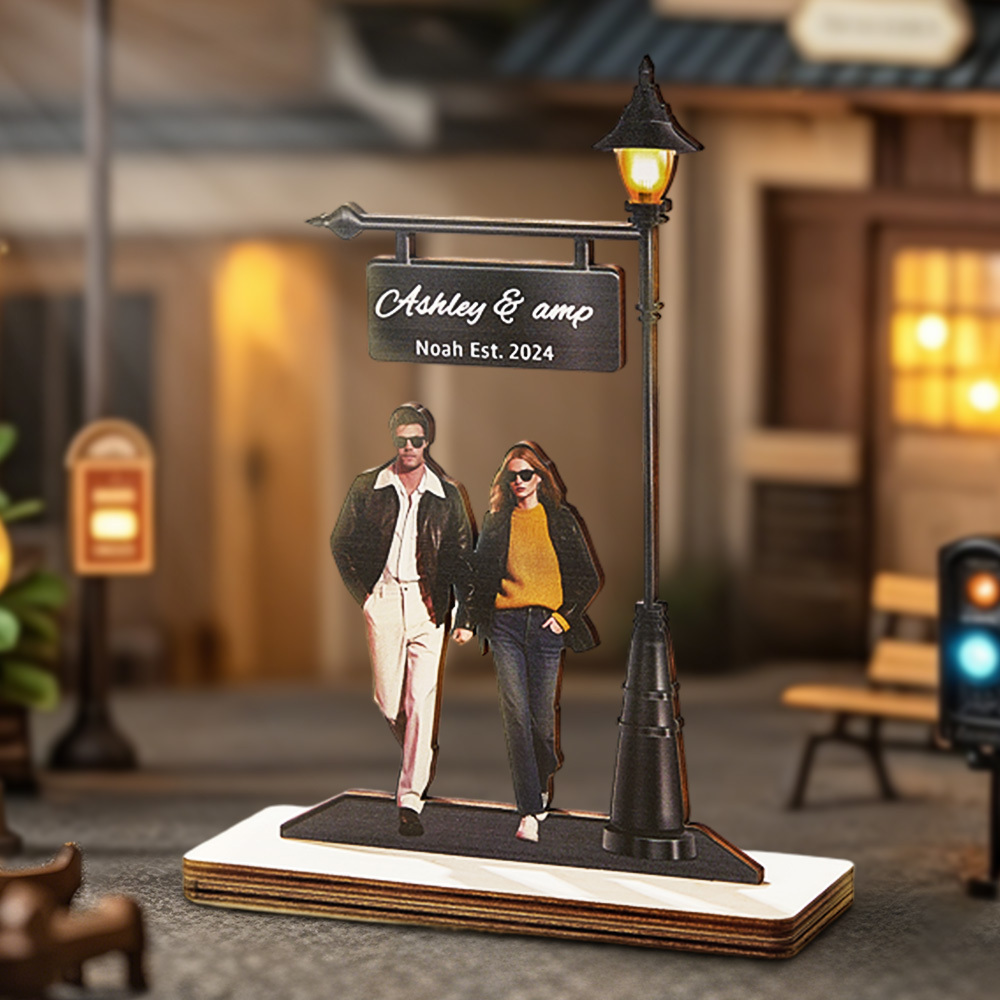 Personalized Couple Photos Standing Light Plate Wooden Gift