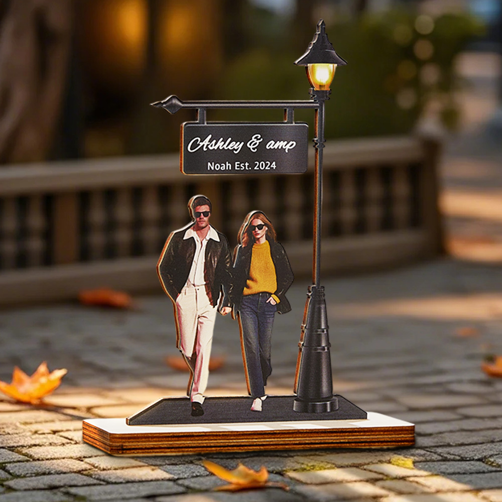 Personalized Couple Photos Standing Light Plate Wooden Gift
