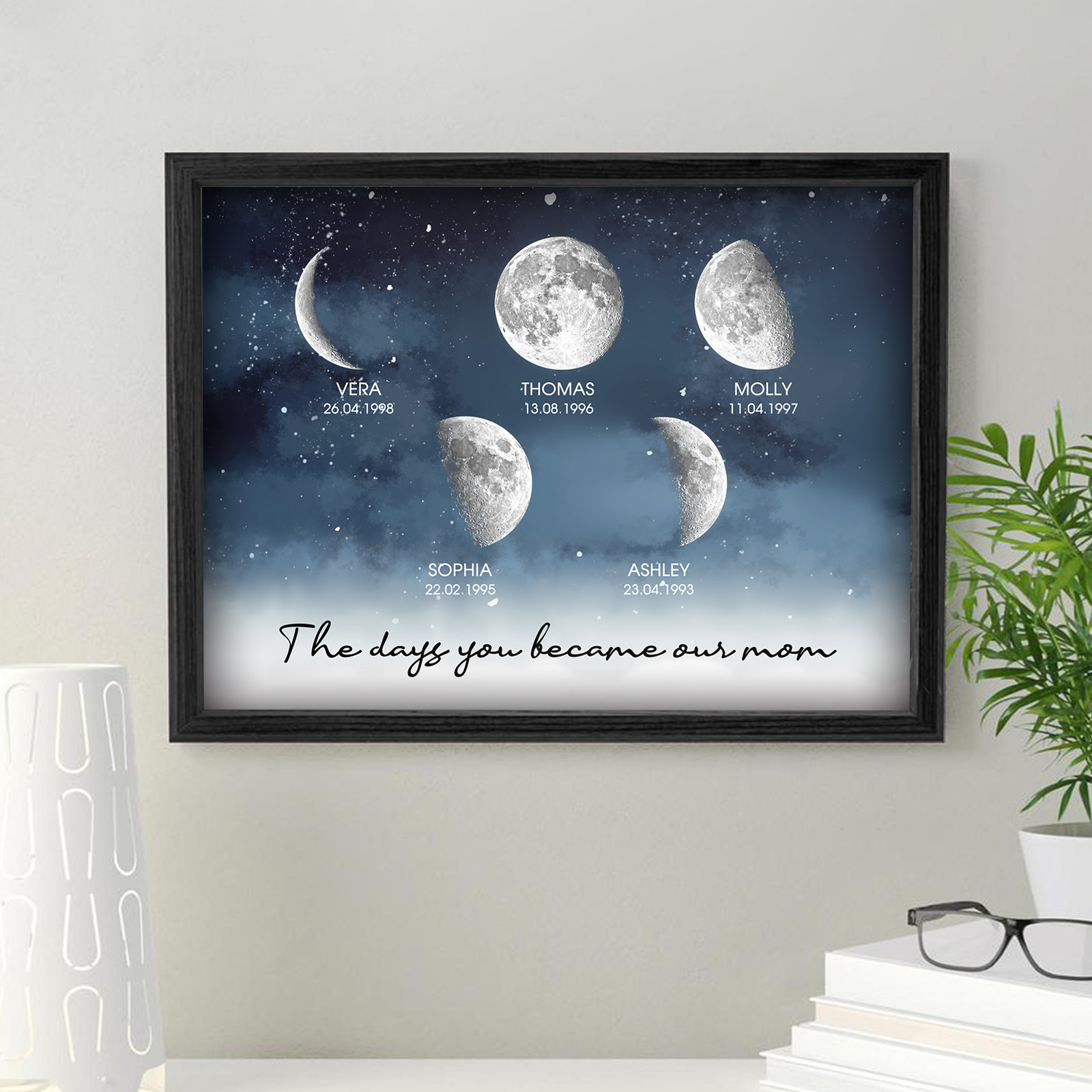 Personalized Starry Night The Day You Became Mom Custom Birth Moon Phase With Kids Names Ideal Gifts for Mother's Day Gifts