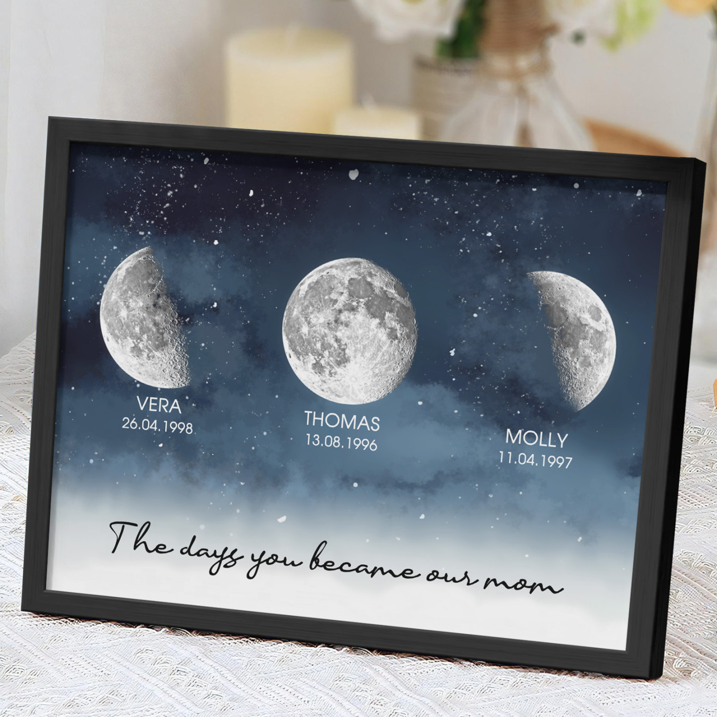 Personalized Starry Night The Day You Became Mom Custom Birth Moon Phase With Kids Names Ideal Gifts for Mother's Day Gifts