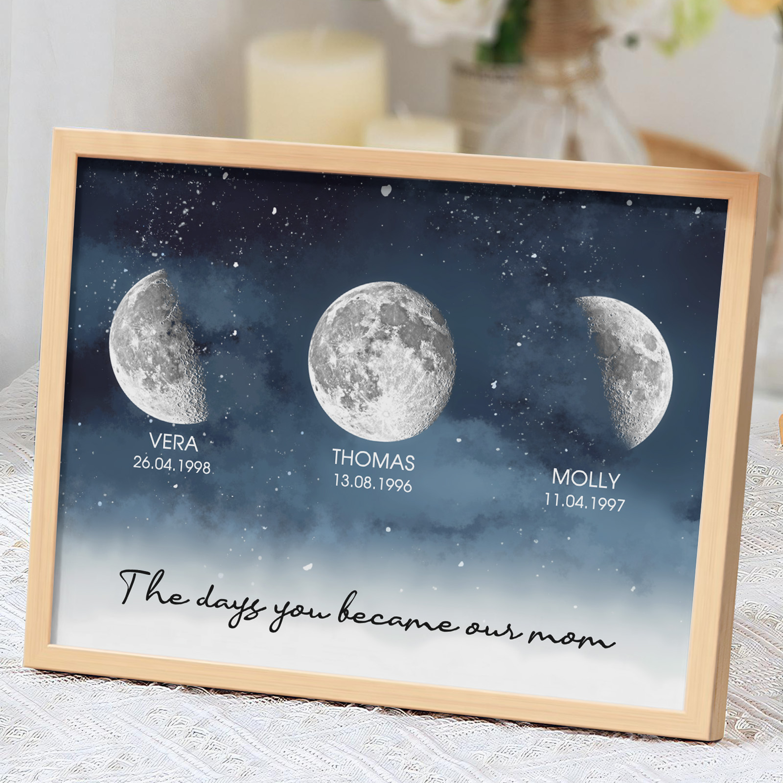 Personalized Starry Night The Day You Became Mom Custom Birth Moon Phase With Kids Names Ideal Gifts for Mother's Day Gifts