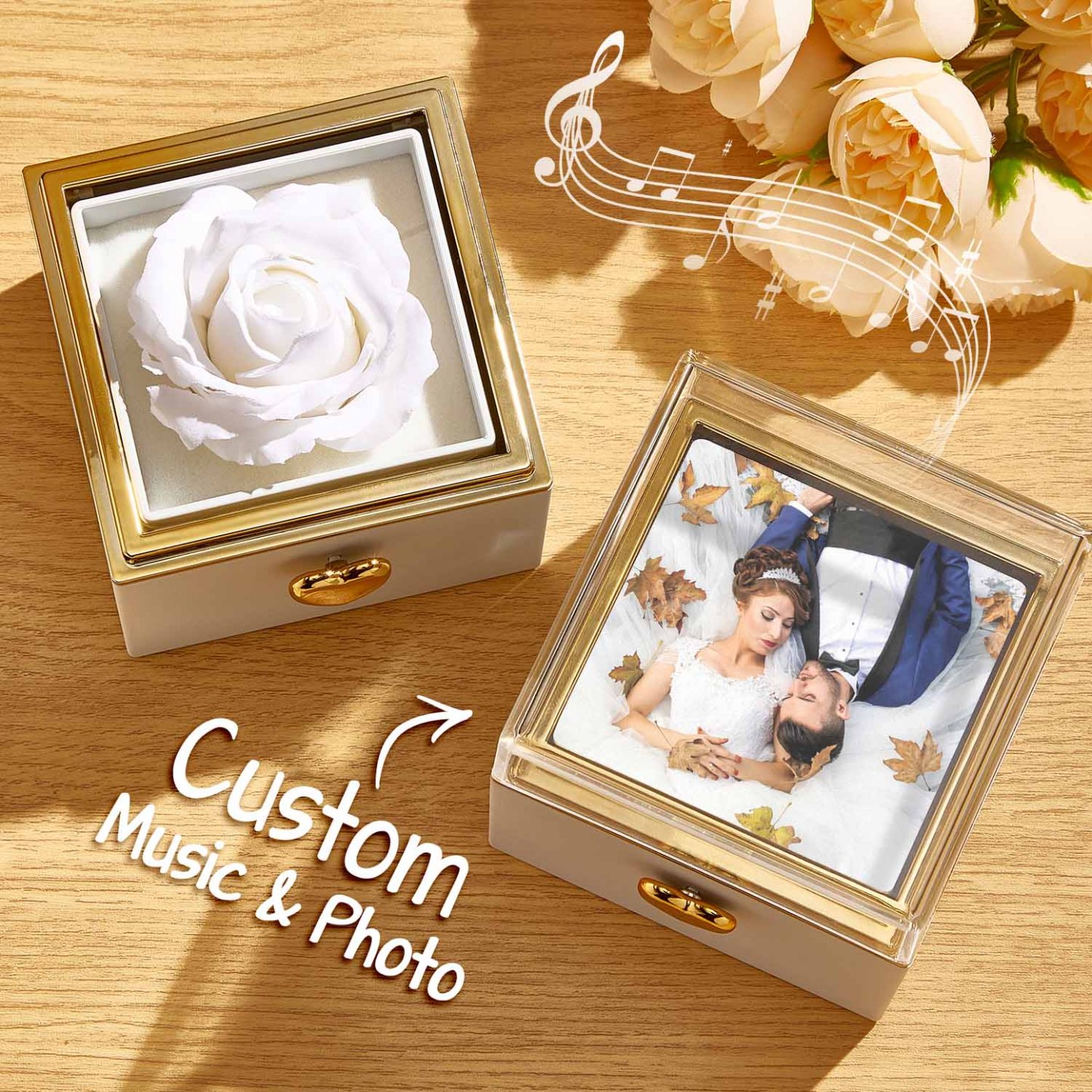 Custom Magical Rose Music Box Flip Box With Personalized Photo Couple Gifts Anniversary Gifts