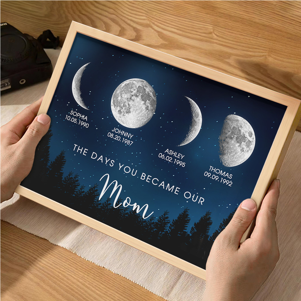 Personalized Galaxy Night Custom Birthday Moon Phase The Days You Became Our Mom With Kids Names Ideal Gifts for Mother's Day Gifts!