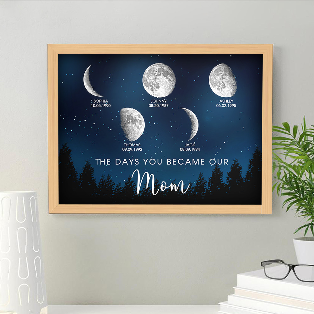 Personalized Galaxy Night Custom Birthday Moon Phase The Days You Became Our Mom With Kids Names Ideal Gifts for Mother's Day Gifts!
