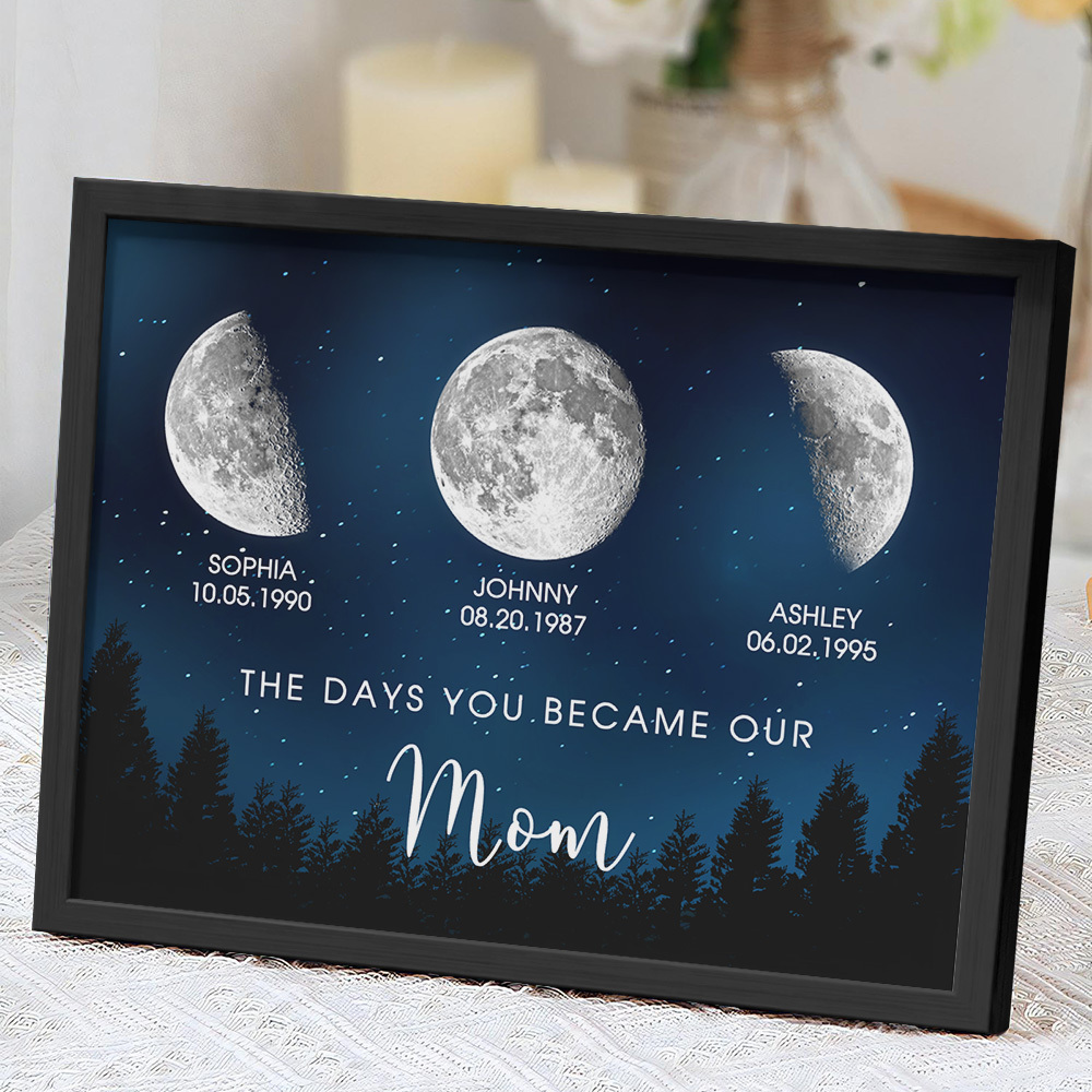 Personalized Galaxy Night Custom Birthday Moon Phase The Days You Became Our Mom With Kids Names Ideal Gifts for Mother's Day Gifts!