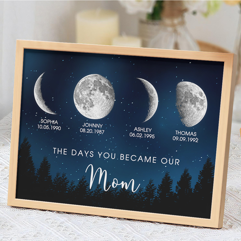 Personalized Galaxy Night Custom Birthday Moon Phase The Days You Became Our Mom With Kids Names Ideal Gifts for Mother's Day Gifts!