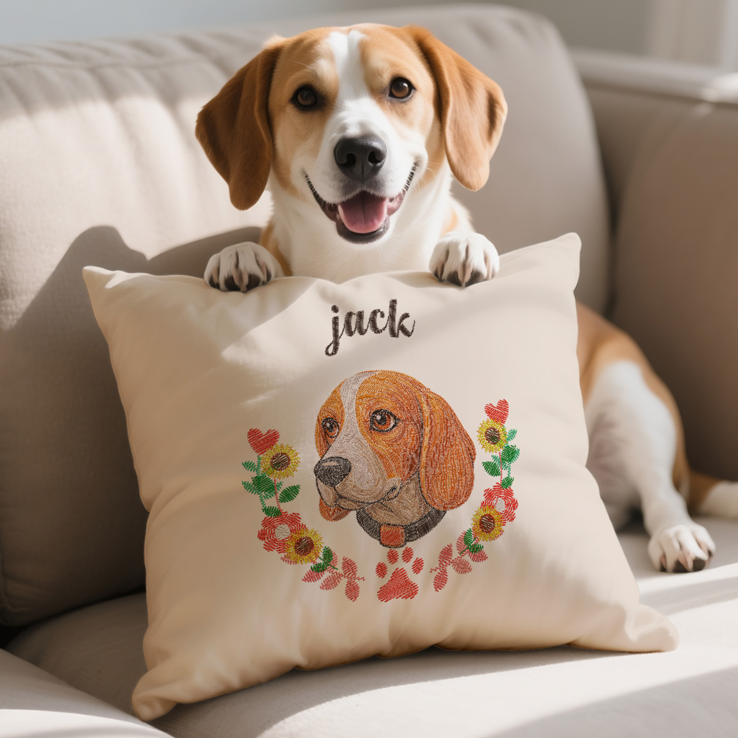 Custom Embroidered Style Pet Avatar Pillow, Custom Pet Pillow, Unique Gifts For Dog Lover, Dog Mom Gift, Pet Owner Gift - soufeelus