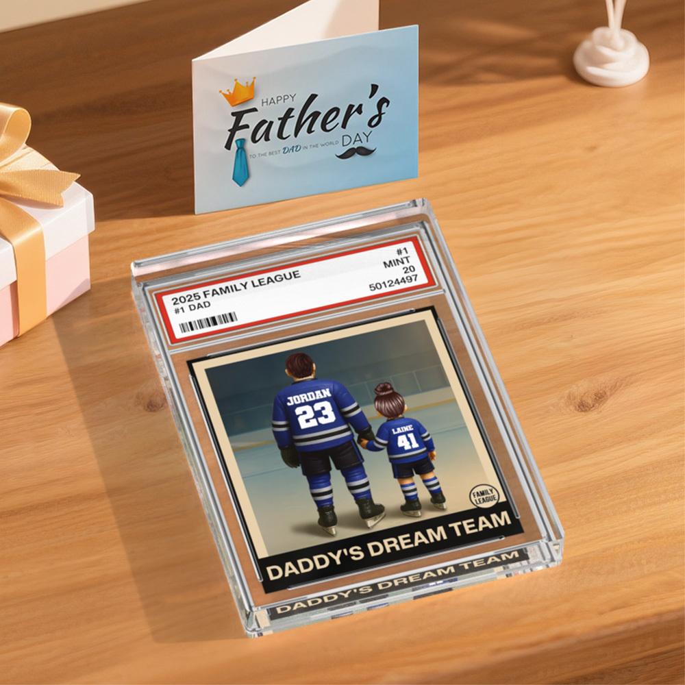 Personalized Acrylic Block Plaque Hockey No. 1 Dad Man & Kids Trading Card Style Father's Day Gifts - soufeelus