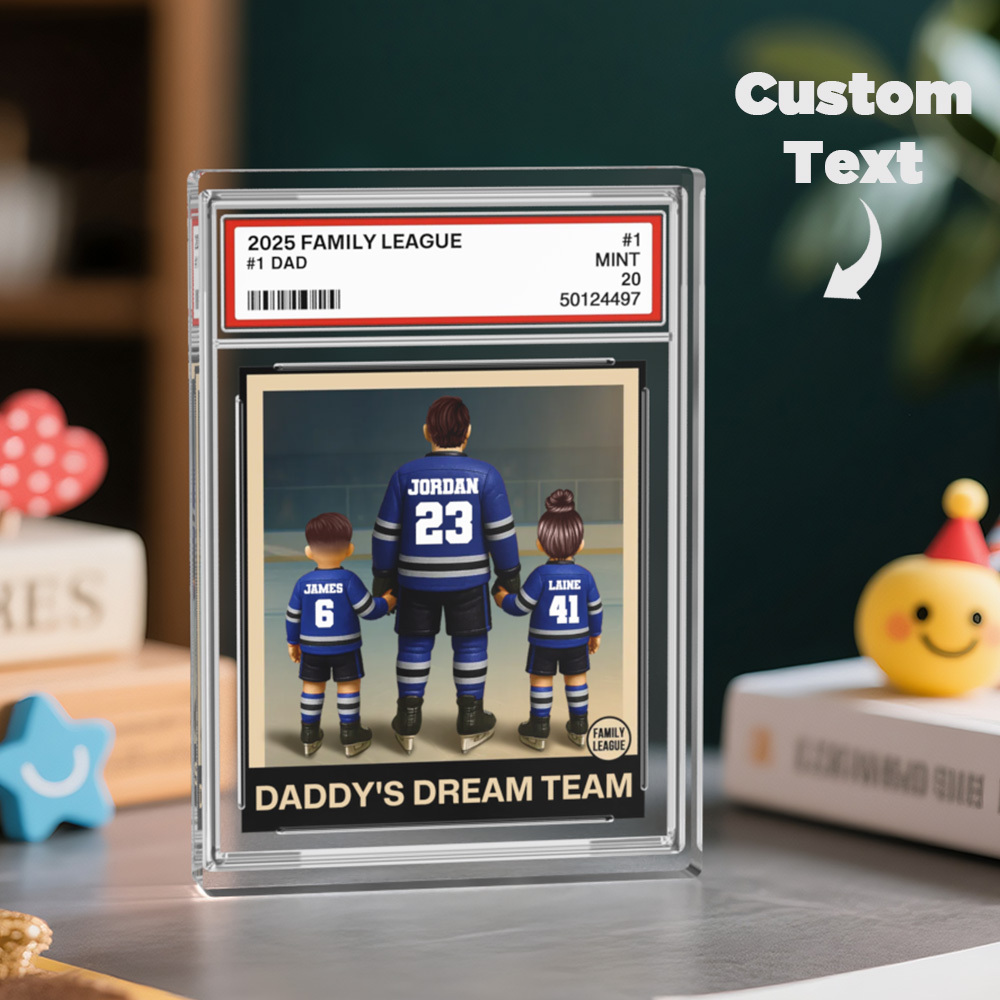 Personalized Acrylic Block Plaque Hockey No. 1 Dad Man & Kids Trading Card Style Father's Day Gifts - soufeelus