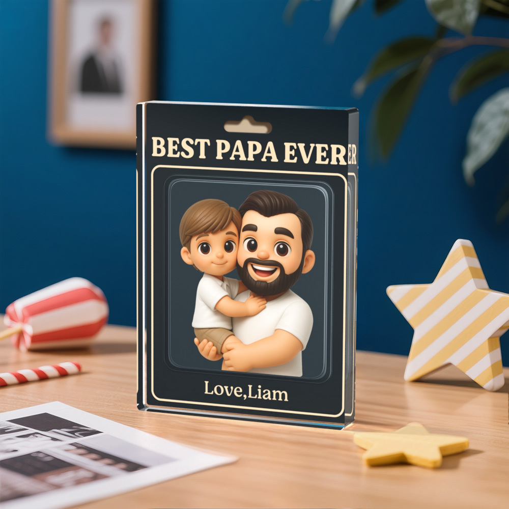Custom Photo Dad And Kids Action Figure Acrylic Block Plaque For Father's Day Gift