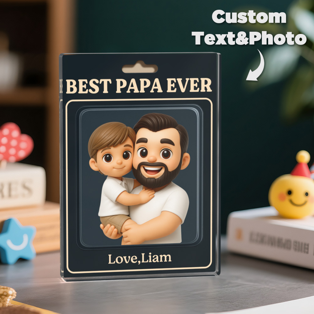 Custom Photo Dad And Kids Action Figure Acrylic Block Plaque For Father's Day Gift