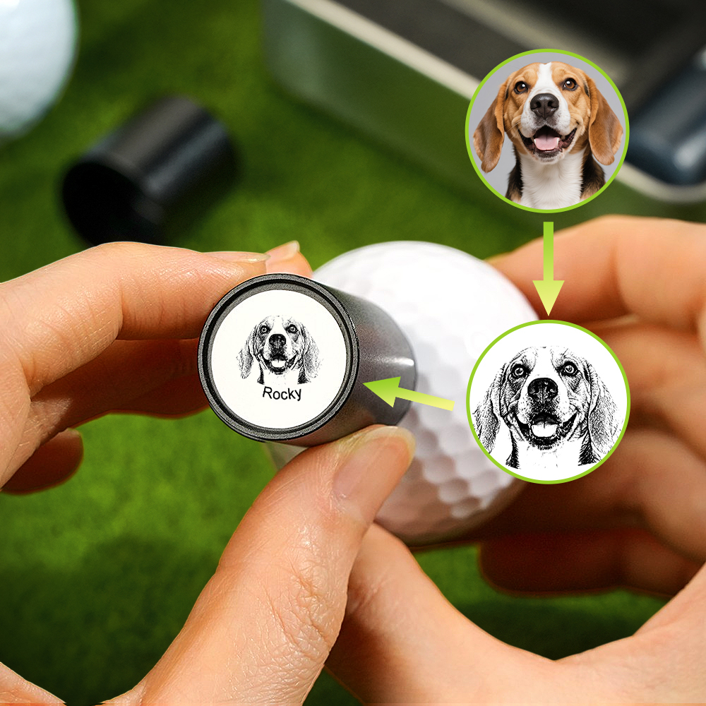 Personalized Dog Cat Pet Portrait Photo Golf Ball Self-inking Stamp with Metal Storage Box and Name Birthday Gift for Golf Players Pet Lovers