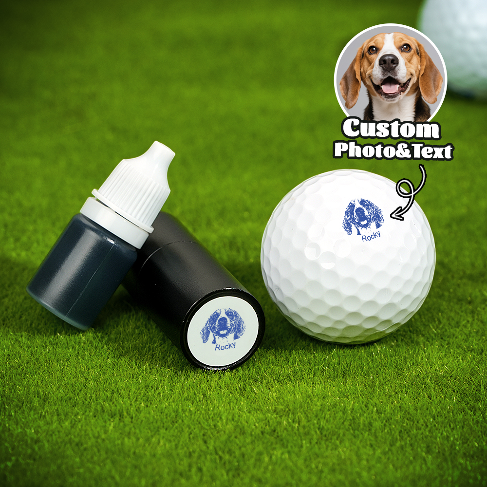 Personalized Dog Cat Pet Portrait Photo Golf Ball Self-inking Stamp with Metal Storage Box and Name Birthday Gift for Golf Players Pet Lovers