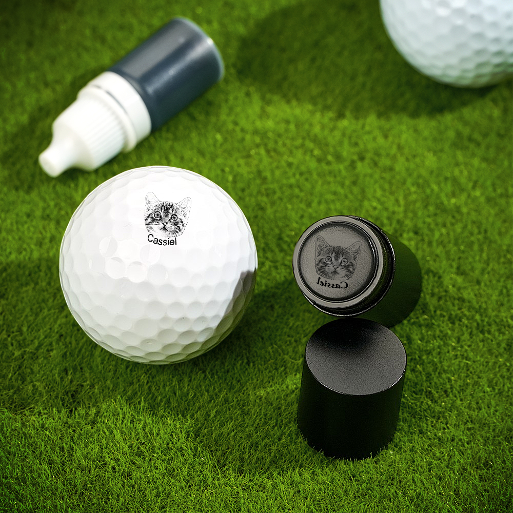 Personalized Dog Cat Pet Portrait Photo Golf Ball Self-inking Stamp with Metal Storage Box and Name Birthday Gift for Golf Players Pet Lovers