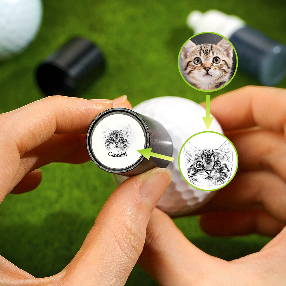 Personalized Dog Cat Pet Portrait Photo Golf Ball Self-inking Stamp with Metal Storage Box and Name Birthday Gift for Golf Players Pet Lovers