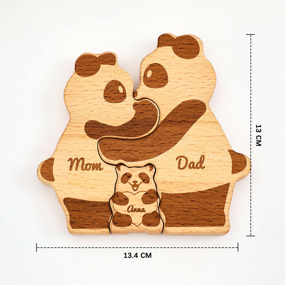 Custom Names Wooden Pandas Family Block Puzzle Home Decor Gifts - soufeelus