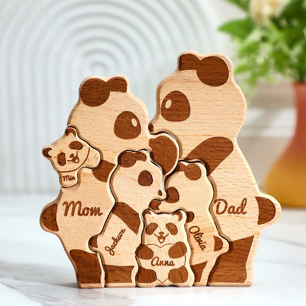 Custom Names Wooden Pandas Family Block Puzzle Home Decor Gifts - soufeelus