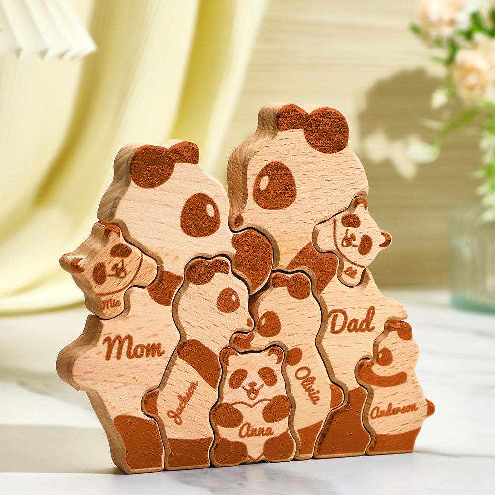 Custom Names Wooden Pandas Family Block Puzzle Home Decor Gifts - soufeelus