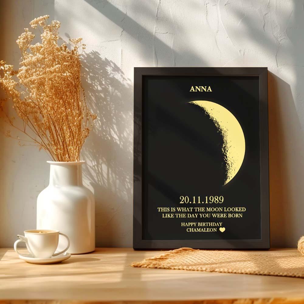 Custom Moon Phase and Names Wooden Frame with Your Text Custom Birthday Art Frame Best Gift for Birthday - soufeelus