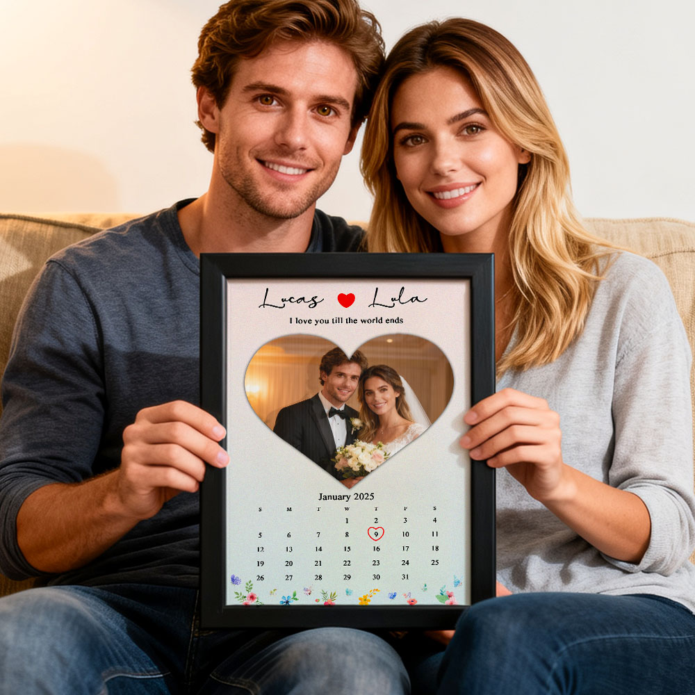 Couple's Memorial Calendar with Angle-Sensitive Photo Flashcard Frames