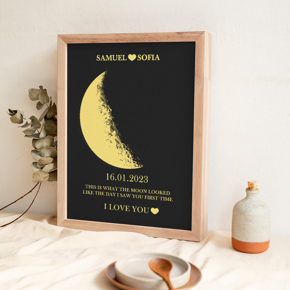 Custom Moon Phase and Names Wooden Frame with Your Text Custom Couple Art Frame Best Valentine's Day Gift