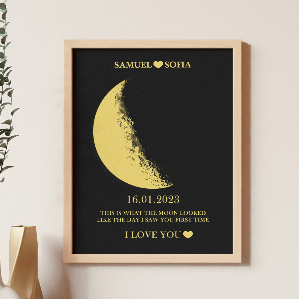 Custom Moon Phase and Names Wooden Frame with Your Text Custom Couple Art Frame Best Valentine's Day Gift