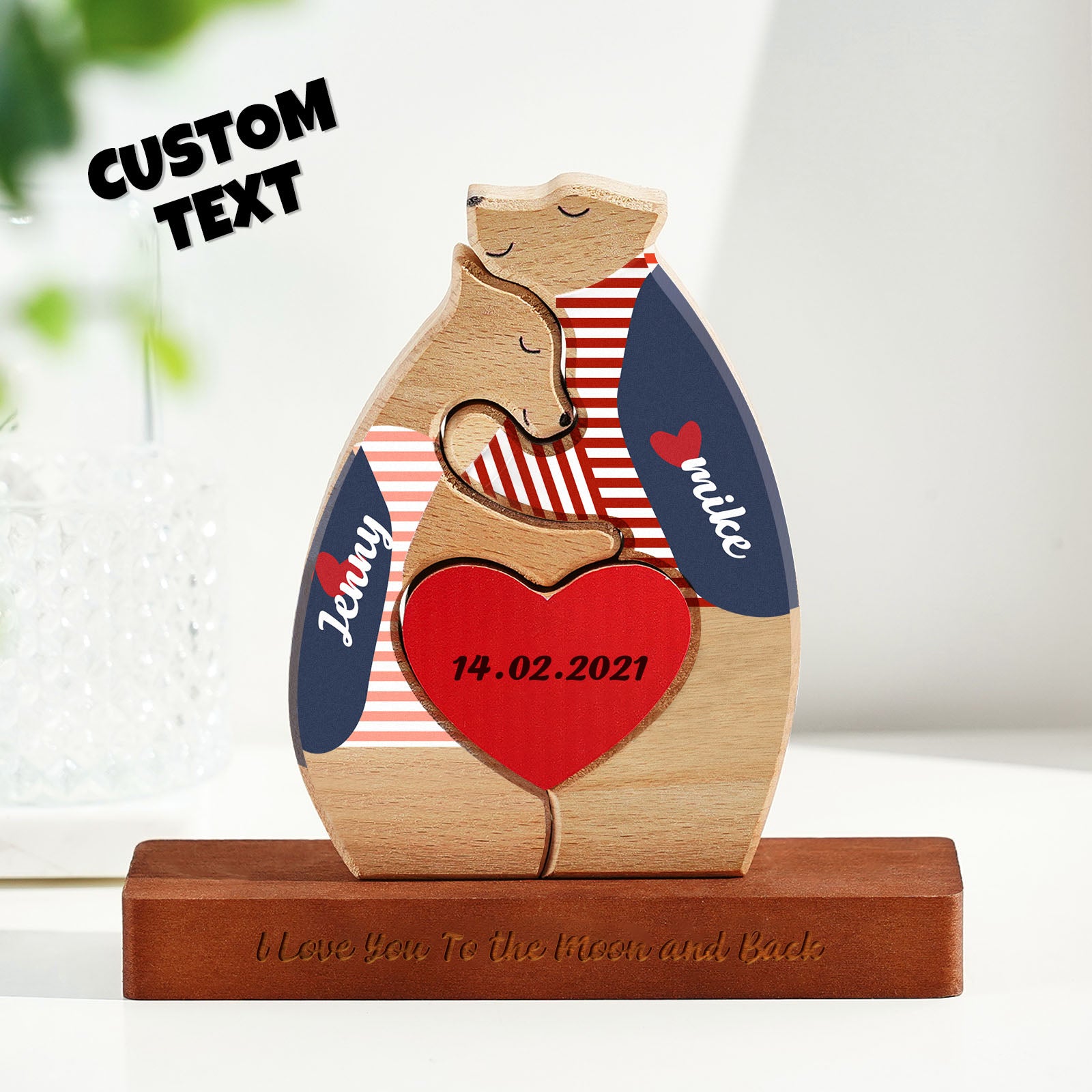 Custom Name Wooden Couple Bear with Personalized Date Blocks Love Gifts for Her - soufeelus